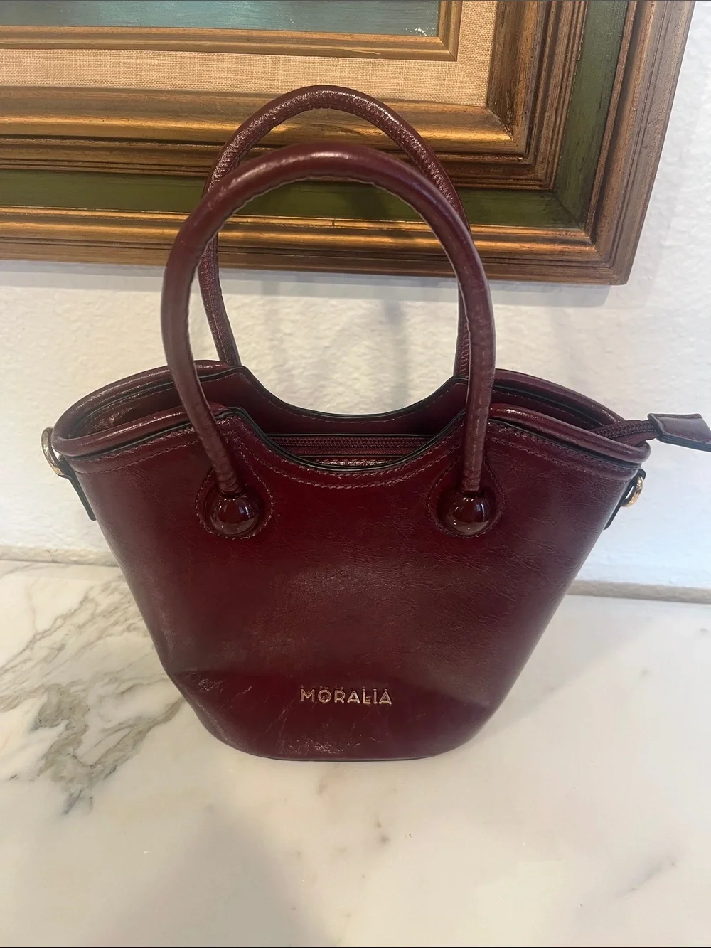 Moralia Deep Burgundy Leather Satchel with Top Handles